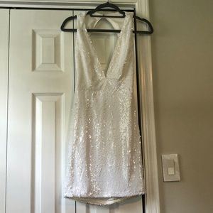 Fashion Nova White Sequin Open Back Dress